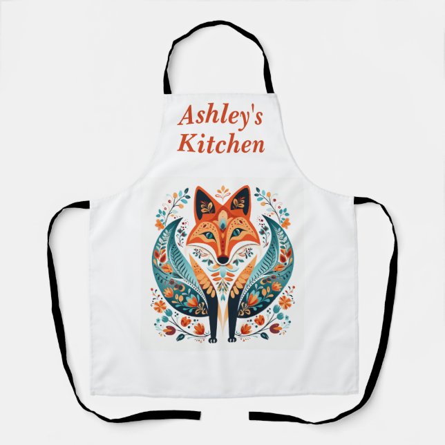 Delantal Cute Folk Art Foxy Kitchen Apron (Anverso)