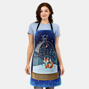 Delantal Cute fox inside a snow globe