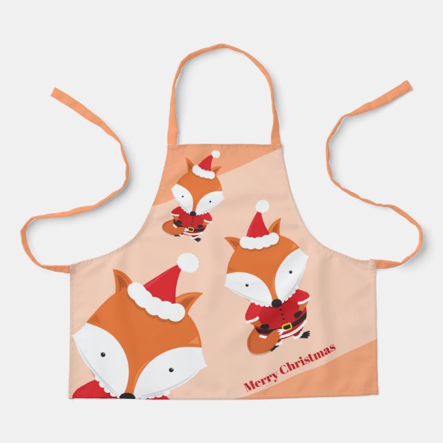 Delantal Cute Fox Santa Naranja Merry Christmas Apron (Anverso)