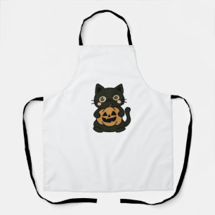 Delantal Cute gato negro sujetando calabaza de Jack O Lante