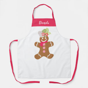 Delantal Cute Gingerbread Pink White Personalizado 