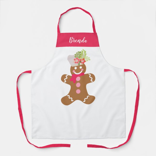 Delantal Cute Gingerbread Pink White Personalizado  (Anverso)