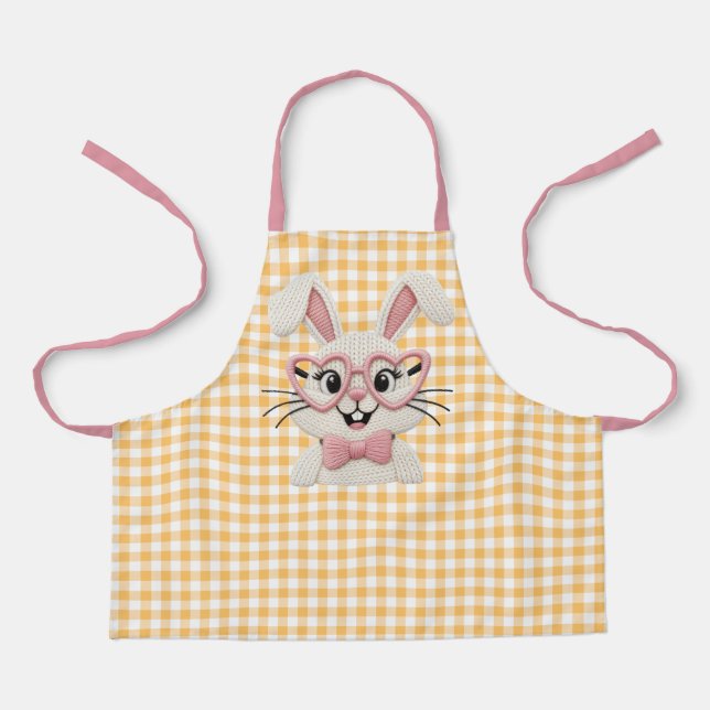 Delantal Cute Gingham Bunny Pink Heart Glasses  (Anverso)