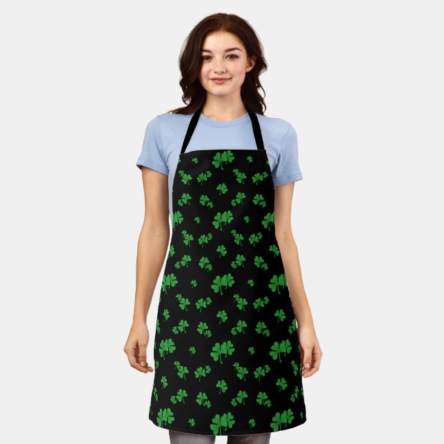 Delantal Cute Gradiente Verde Patrón Trébol Negro (Gastado)
