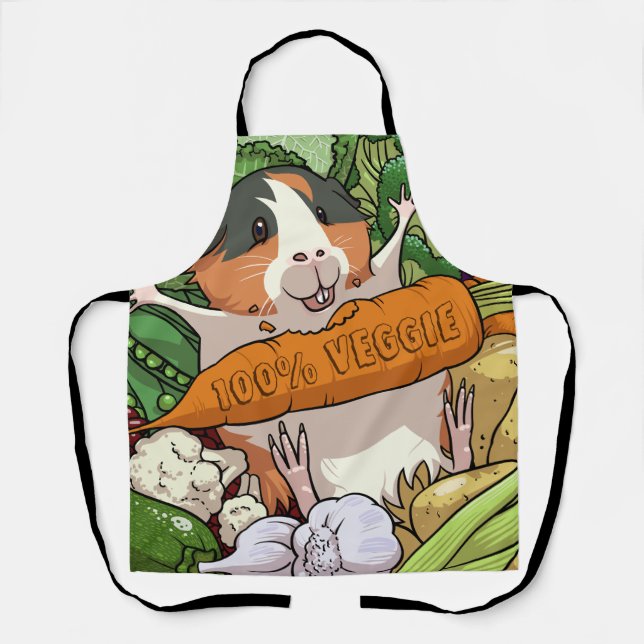 Delantal Cute Guinea Pig 100% Veggie Carrot Vegan Cartoon (Anverso)
