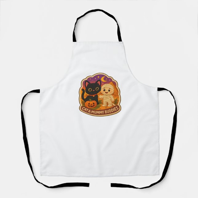 Delantal Cute Halloween Cat y momia Embroidery Parche Stic (Anverso)