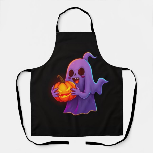Delantal Cute Halloween Ghost Holding Glowing Pumpkin (Anverso)