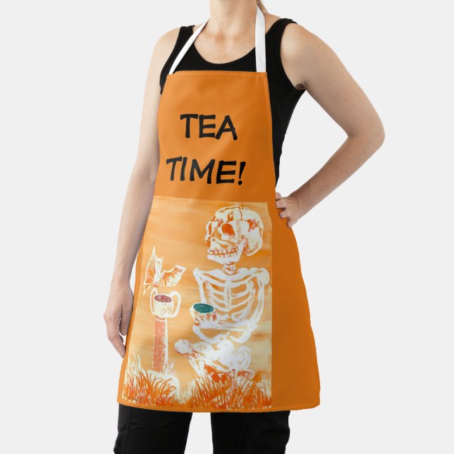 Delantal Cute Halloween Skeleton-Bat Tea Kitchen Apron (in situ)