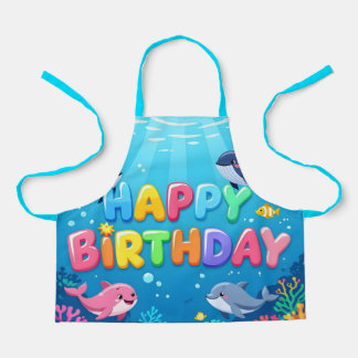Delantal Cute Happy Birthday nautical dolphin