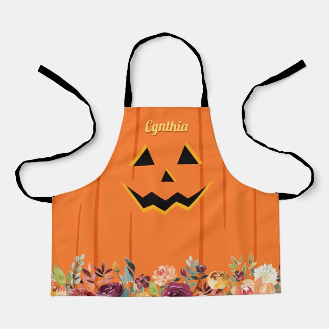 Delantal Cute Jack O' Lantern Halloween Calabaza Floral Niñ (Anverso)
