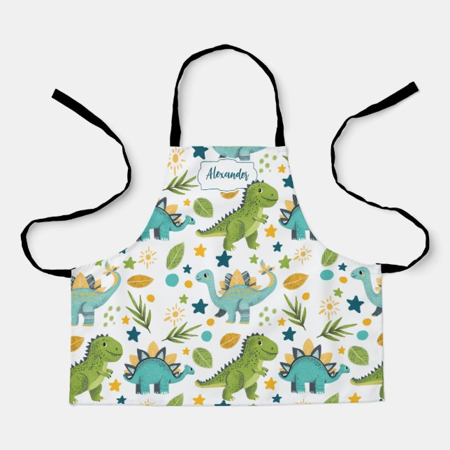 Delantal Cute Jurassic T Rex Kids Nombre Dinosaur (Anverso)