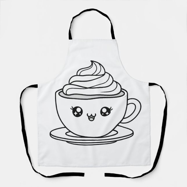 Delantal Cute Kawaii Coffee Cup Illustration (Anverso)