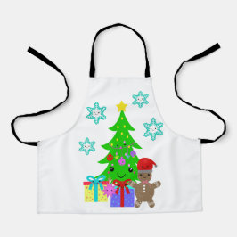 Delantal Cute Kawaii Face Christmas Tree Scene, ZSSD