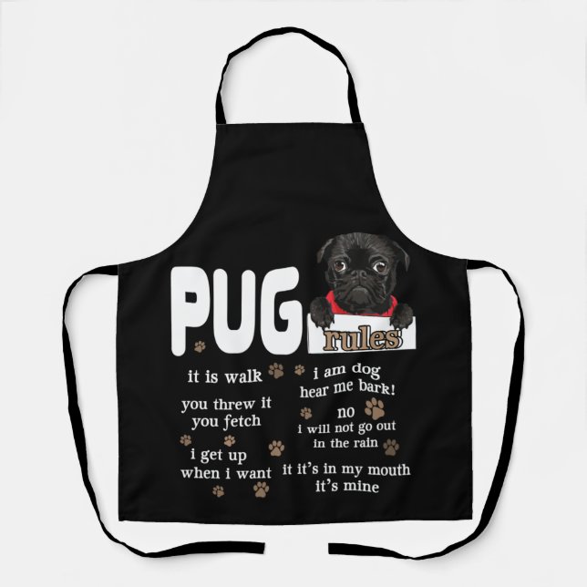 Delantal Cute Kawaii Funny Regalos de reglas de pug negro (Anverso)