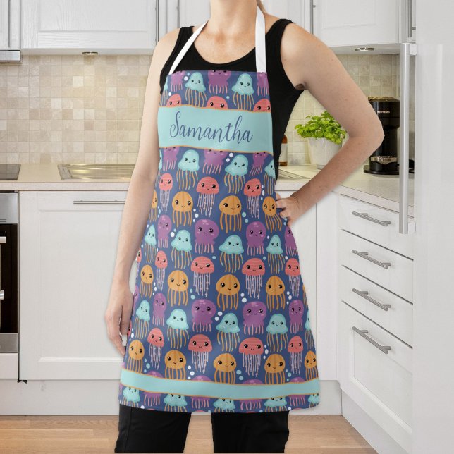 Delantal Cute Kawaii Jellyfish Personalizado (Cute Kawaii Jellyfish Personalized Apron)