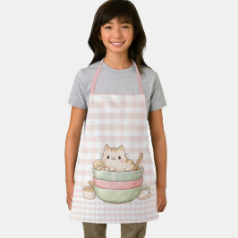 Delantal Cute Kawaii Kitty Cat Baking Pastel Gingham Pink