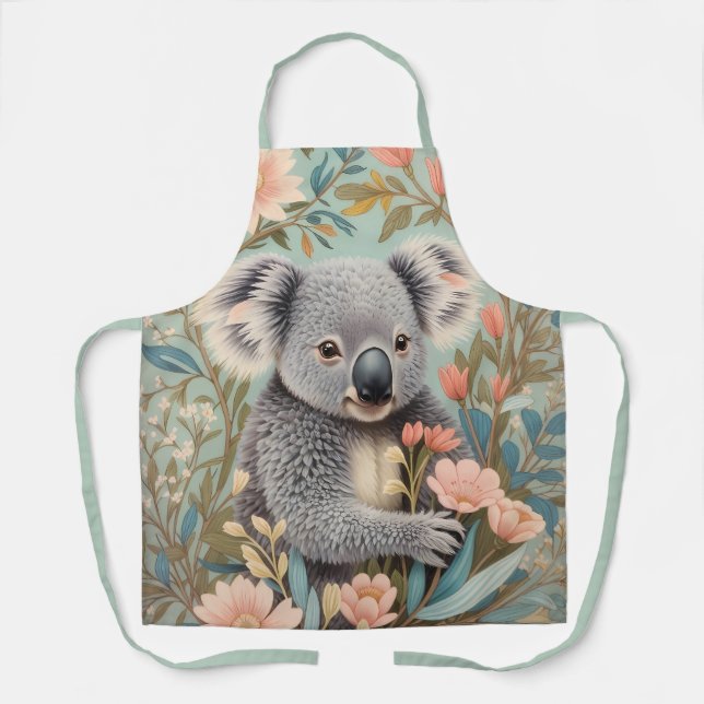 Delantal Cute Koala Elegant Pastel Floral (Anverso)