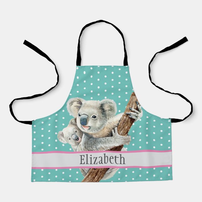 Delantal Cute Koala Nombre Familia Niños Patrón Animal Apro (Anverso)