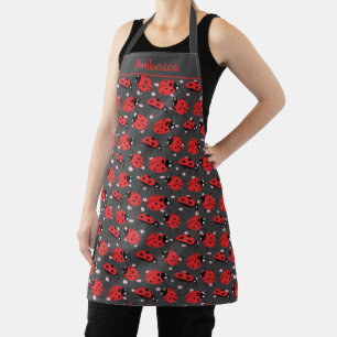 Delantal Cute Ladybug Oscuro Diseño Gris Rojo Negro Playas