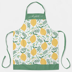 Delantal Cute Lemon Leaves Green Yellow Girly Nombre de gui