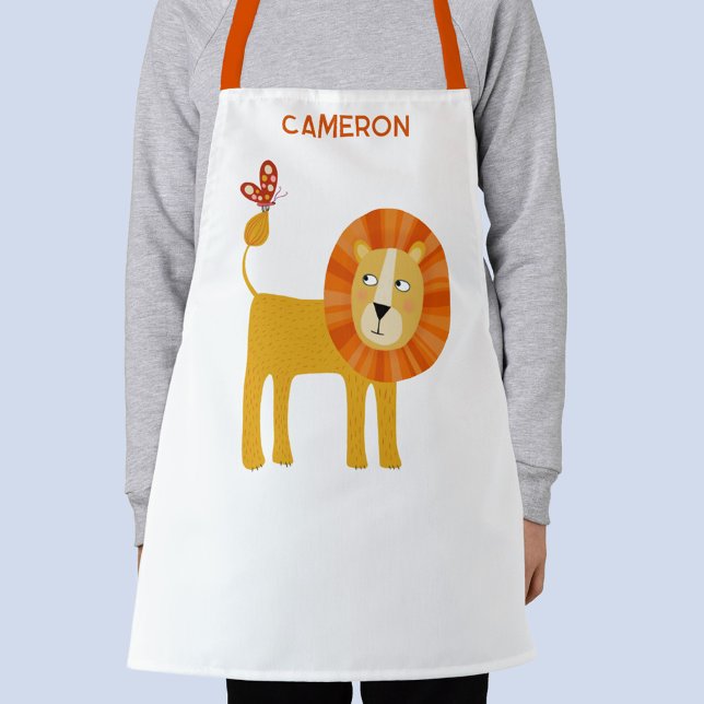 Delantal Cute Lion Personalized Name (Pesonalized custom name fun lion apron)