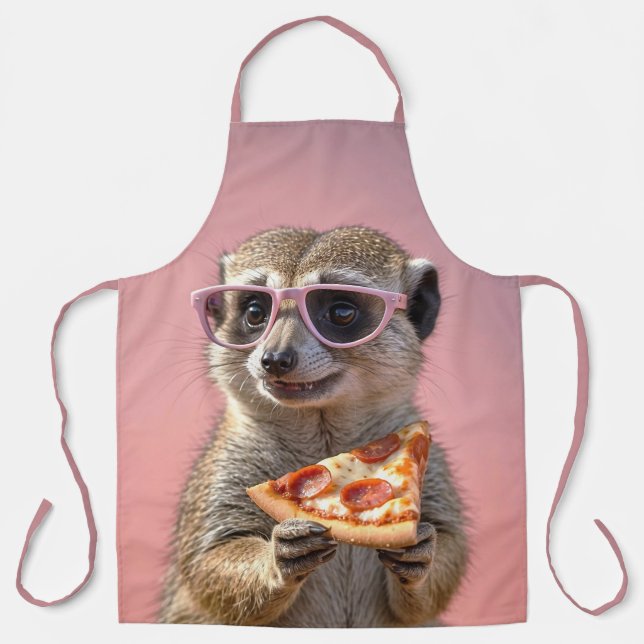 Delantal Cute Meerkat con gafas y pizza (Anverso)