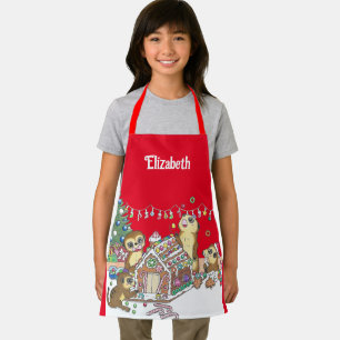Delantal Cute Meerkat Holiday Gingerbread casa Apron de niñ