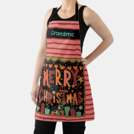Delantal Cute Merry Christmas Nombre personalizado banda ro