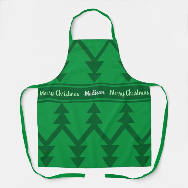 Delantal Cute Merry Christmas Trees Nombre personalizado Ap (Anverso)