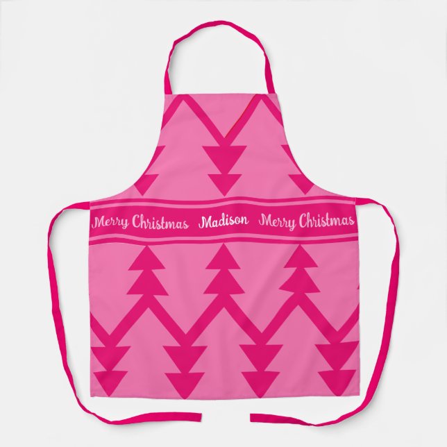 Delantal Cute Merry Christmas Trees Nombre personalizado Ap (Anverso)