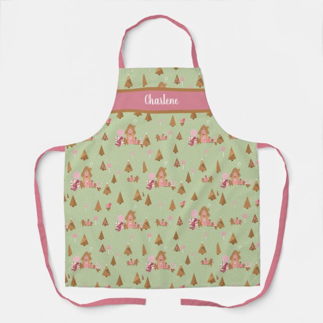 Delantal Cute Mint Pink Gingerbread Candy Canes (Anverso)