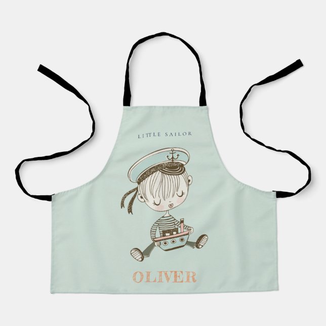 Delantal Cute moderno Aqua Blue Boys Pequeño marinero Náuti (Anverso)