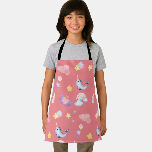 Delantal Cute Narwhal Fish Unicorn Arcoiris cumpleaños (in situ)