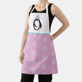 Delantal Cute Navidad Copo de Nieve Pingüino Rosa Fiesta