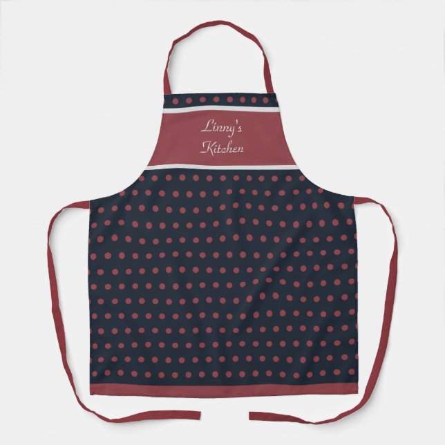 Delantal Cute negro y Terra Rosa Polka Punto Apron (Anverso)