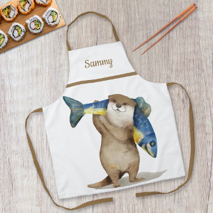 Delantal Cute Otter Carportando pescado Monogramado