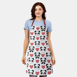 Delantal Cute Panda Emoji Black Bear Hearts Pattern