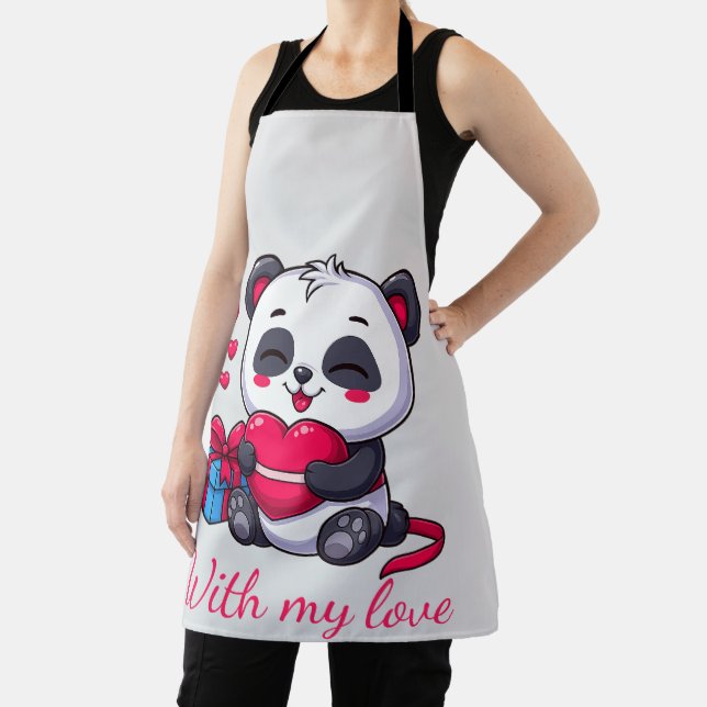 Delantal Cute Panda Hugging Heart (in situ)