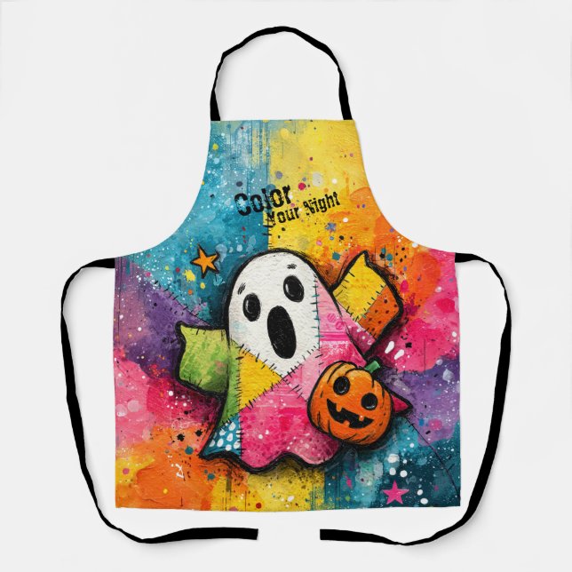 Delantal Cute Patchwork Ghost Colorful Splatter Art (Anverso)