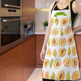 Delantal Cute Peach Halves Green Leaves Design Nombre perso