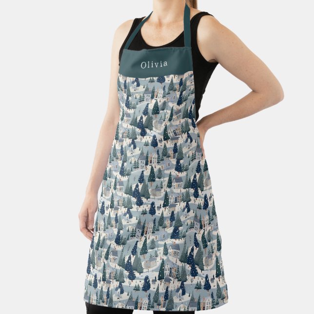 Delantal Cute Personalised Christmas Winter Pattern Apron. (in situ)