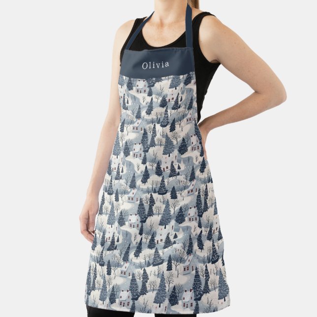 Delantal Cute Personalised Christmas Winter Pattern Apron. (in situ)