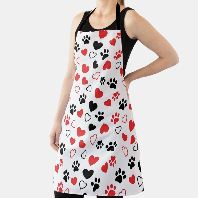 Delantal Cute Pet Paw Print and Heart Pattern Kitchen Apron (in situ)