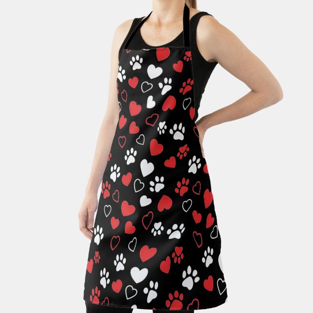 Delantal Cute Pet Paw Print and Heart Pattern Kitchen Apron (in situ)