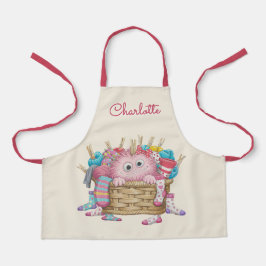 Delantal Cute Pink Fluffy Sock Monster Kids Design