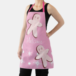 Delantal Cute Pink Gingerbread Snowflakes Navidad