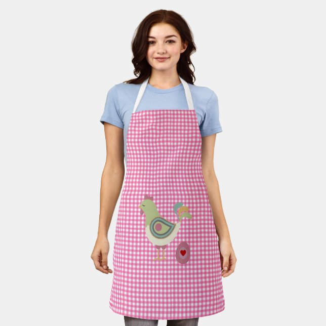 Delantal Cute Pink Gingham Chicken Apron (Gastado)