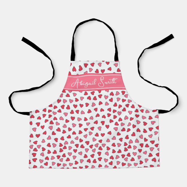 Delantal Cute Pink & Red Hearts Pattern Niños Apron (Anverso)