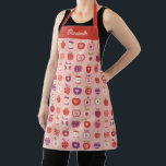 Delantal Cute Pink Retro Apple Fruit Pattern<br><div class="desc">A cute retro pink red and purple apple pattern with hearts decorates this apron. Makes a great gift for a friend for a birthday or Valentines Day!</div>