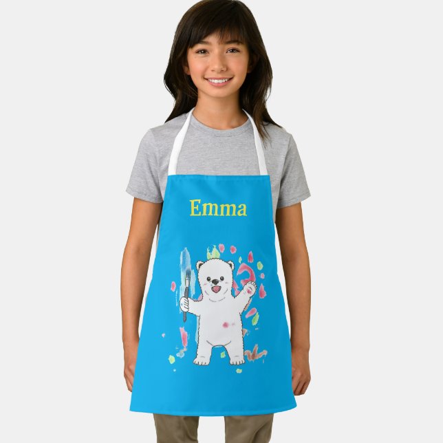 Delantal Cute Polar bear Kids Name Art Apron (in situ)